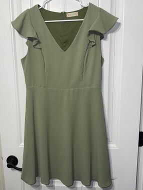 Altar’d State Dress Mini Size Large Sage Green Ruffle Sleeve Fit & Flare